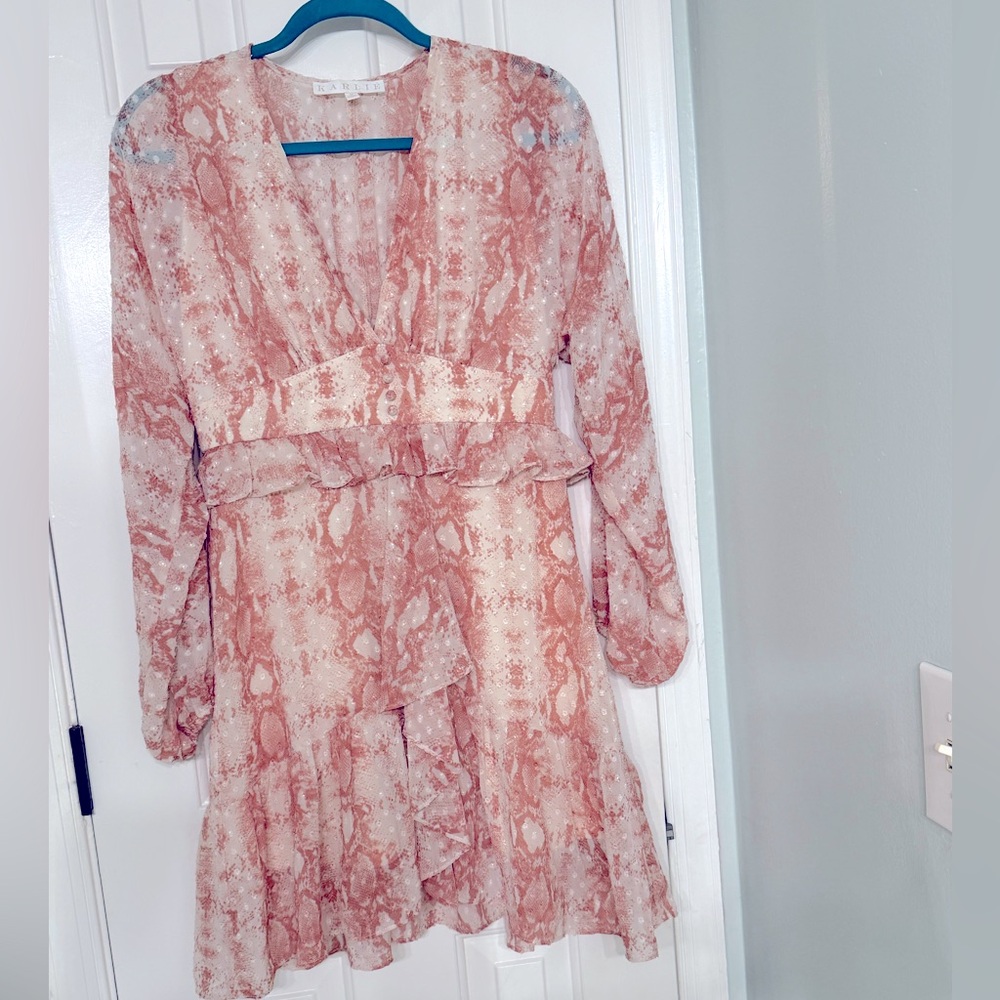 Karlie, Medium, Ruffle, A-line, Blush and Cream Dress